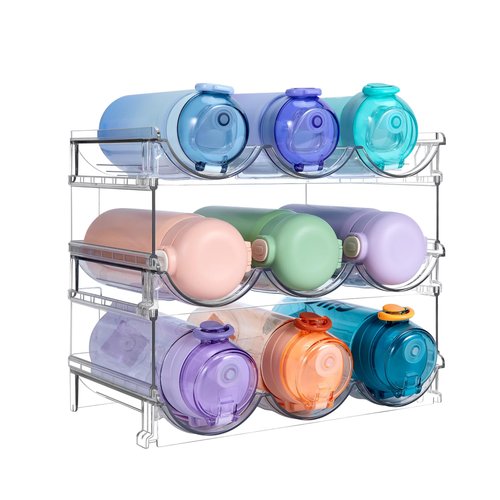 Sbosbo Water Bottle Organizer, Stackable Bottle Storage Rack, 3 Pack Water Bottle Holder for Kitchen Fridge Cabinet Organization and Storage