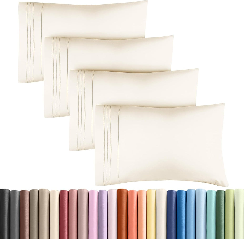Skiennix Queen Pillow Cases Set of 4 | Ultra Soft Hotel Quality, Wrinkle-Free & Fade Resistant - Off White
