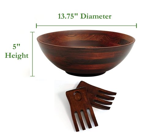 Lipper 3 Piece - Dark Cherry Salad Serving Bowl with Salad Hands Set