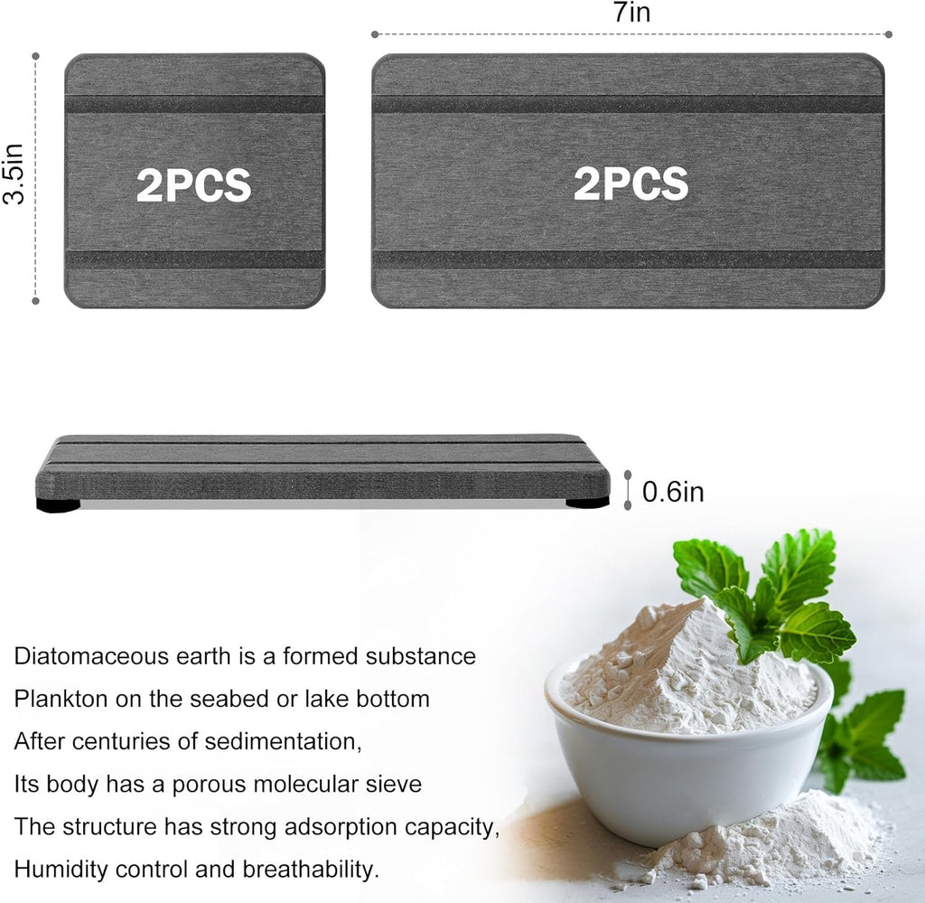 Stone Drying Trays by [Brand Name] - Water Absorbing Diatomaceous Earth Soap Dish & Coaster Set | 4PCS