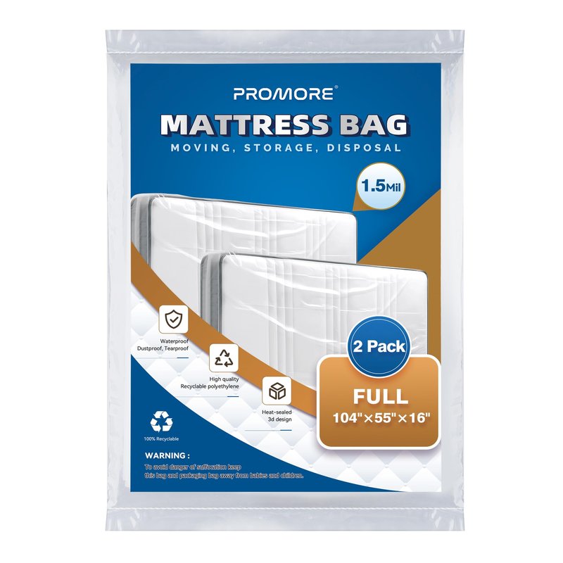 2PK Plastic Mattress Bag for Disposal Moving or Storage - Full Size (1.5Mil), Waterproof Mattress Covers for Moving Supplies