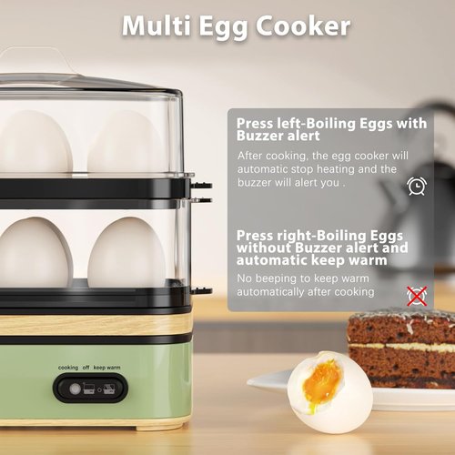 Evoloop Electric Egg Cooker - Rapid 12 Egg Capacity for Soft, Medium, Hard Boiled & Poached Eggs | BPA Free Green Tray