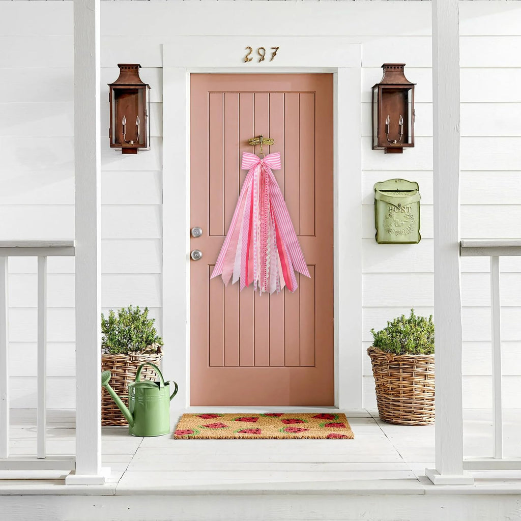 Skiennix Pink Wreath Sash - Decorative Ribbon for Front Door & Porch Garland Decor