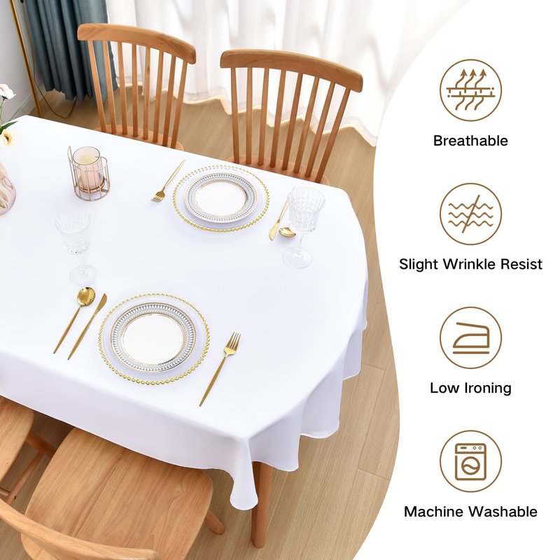 Nacuci Oval Tablecloth 60x102 Inch Polyester Fabric Table Cloth Solid White Heavy Duty Table Cover Washable for Dining Home Party