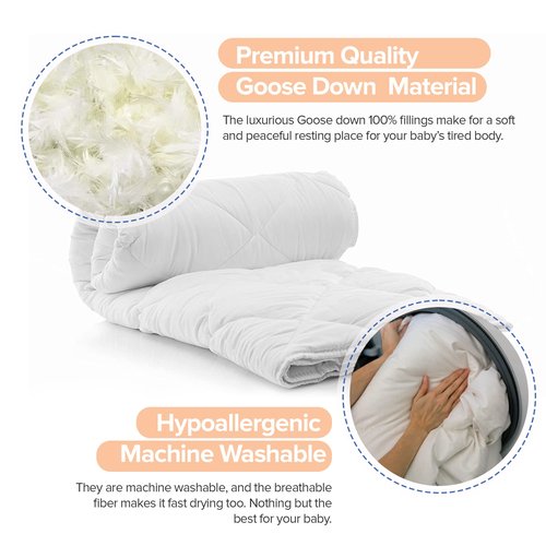 Continental Bedding Serenity Toddler Down Comforter 700 Fill Power White Down Duvet Insert 100% Cotton Shell White, 33x42