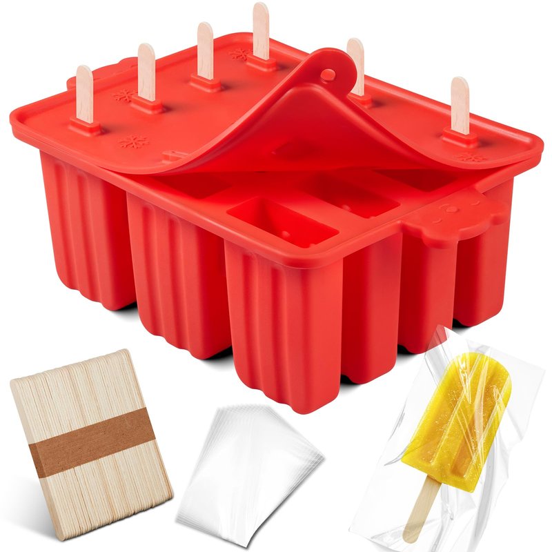popsicle molds, Silicone ice pop mold Food Grade cakesicles mold for ice cream 50 popsicle sticks 50 popsicle bag (Red, 12 Cavities)
