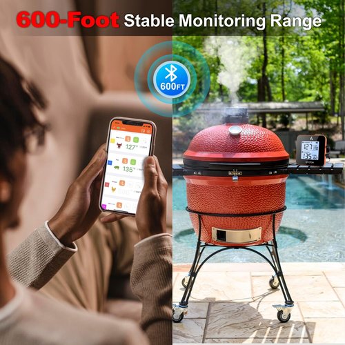 iProbe 600 ft Range Digital Wireless Meat Thermometer with 2 Probes - Bluetooth & Rechargeable for Grilling Smoker Turkey, Fish, Beef