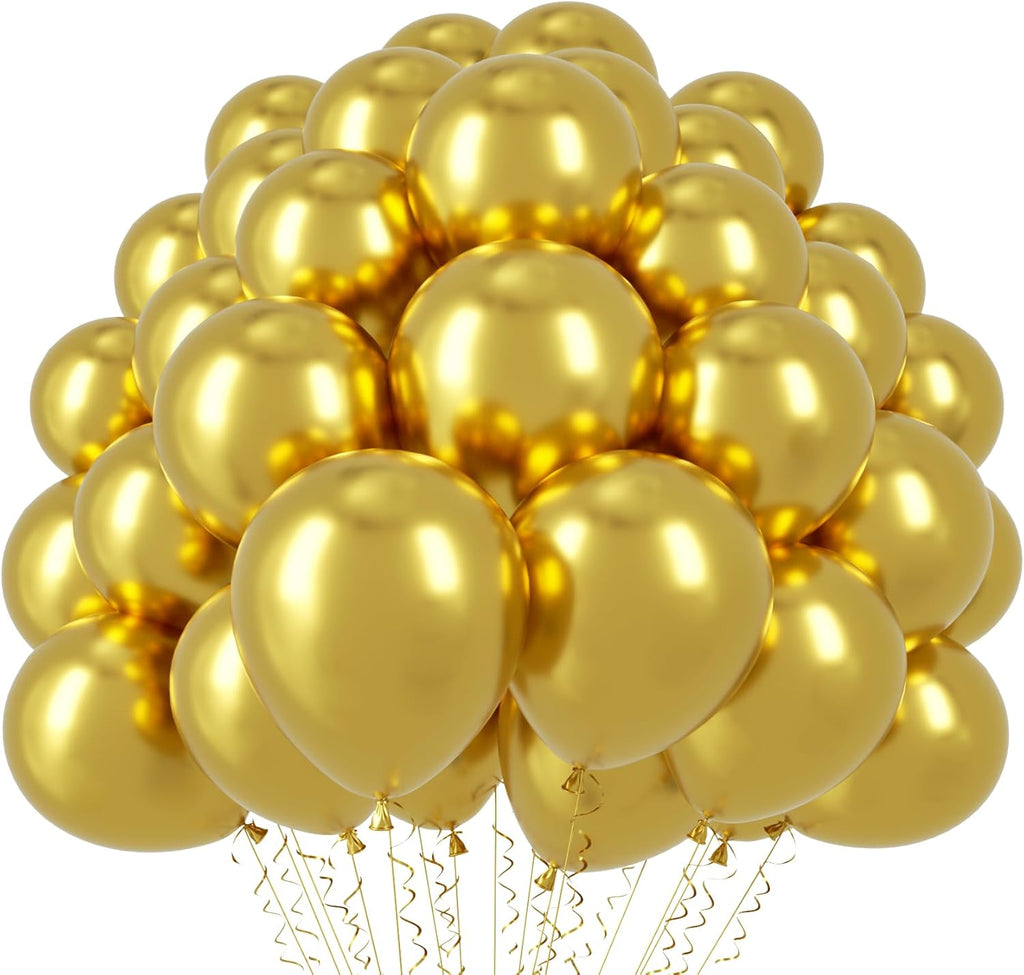 Voircoloria 110pcs Metallic Gold Balloons - 12 Inch Chrome Latex for Graduation, Wedding & Parties