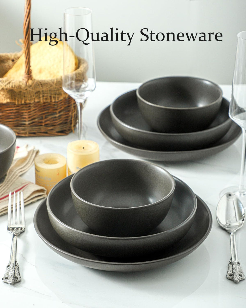 Tikooere Cereal Bowls, 24 oz Soup Bowls Set of 4, Ceramic Bowls Set for Salad, Fruit, Breakfast, Dessert, Stoneware Bowls for Kitchen, Dishwasher & Microwave Safe, Matte Black