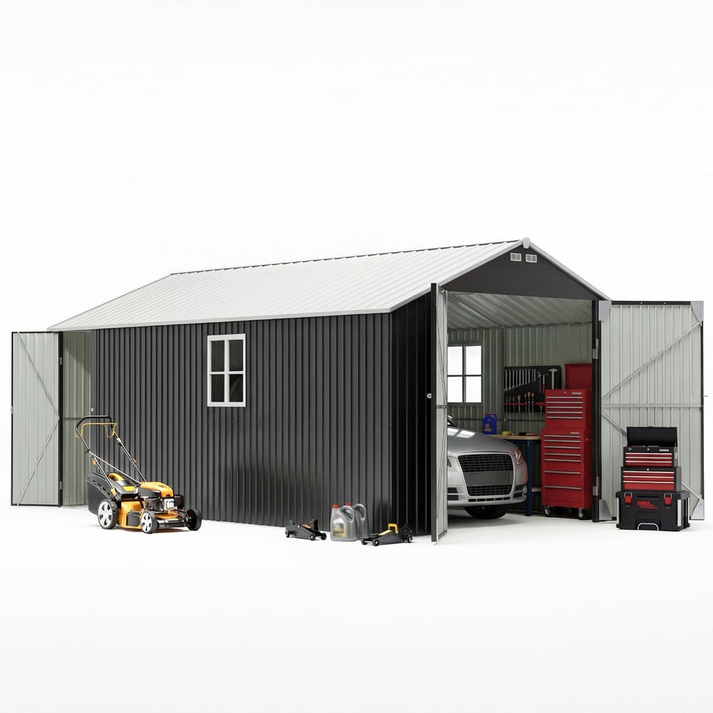 Patiowell 12x20 FT Outdoor Storage Shed - Large Metal Garden Shed with Lockable Doors & Vents | Waterproof Design