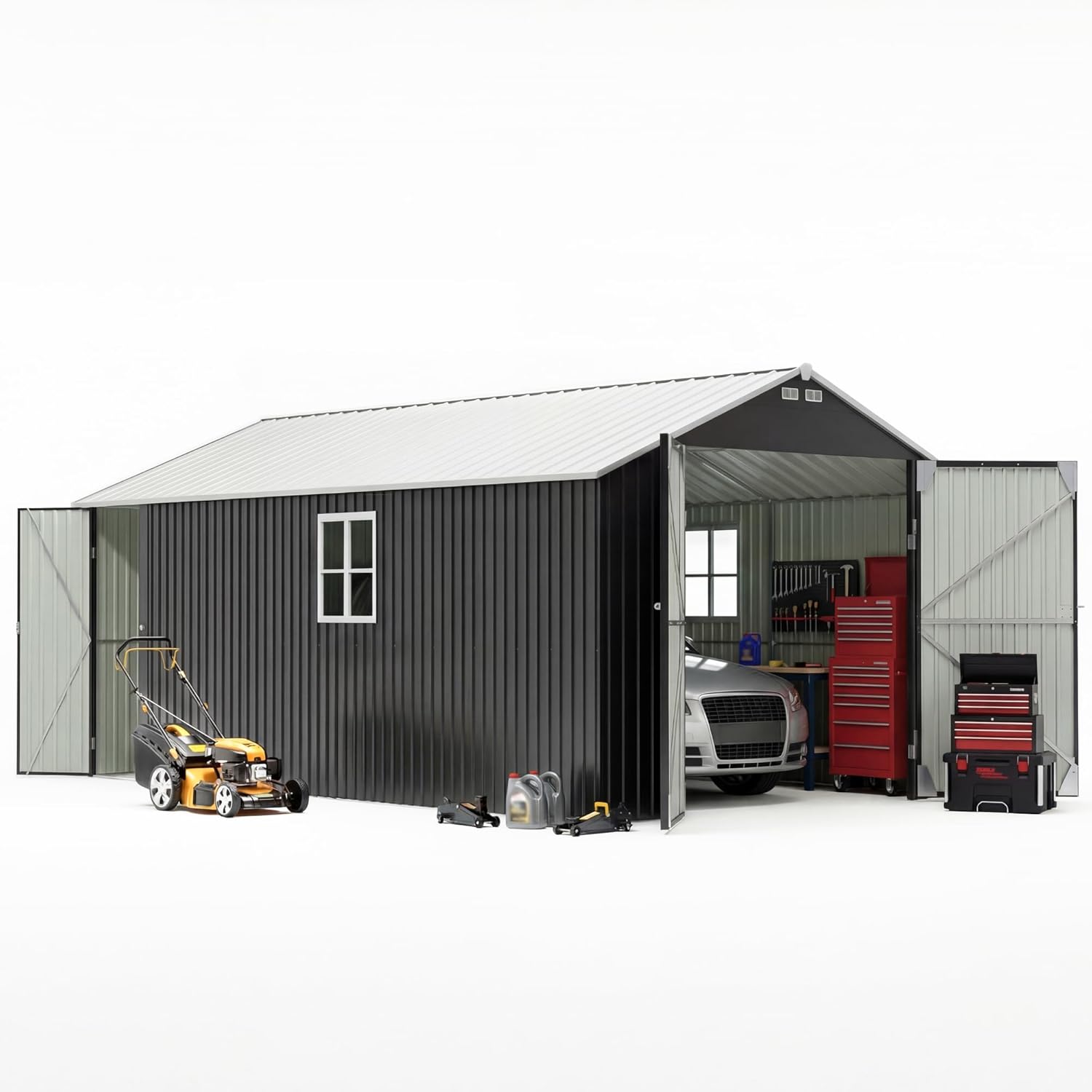 Patiowell 12x20 FT Outdoor Storage Shed - Large Metal Garden Shed with Lockable Doors & Vents | Waterproof Design