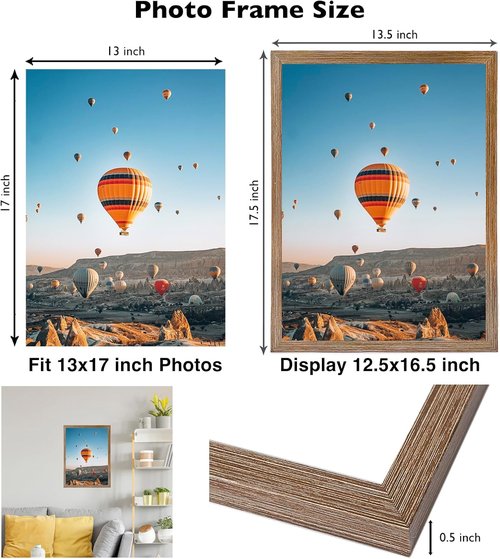 JCJMY 13x17 Rustic Brown Picture Frame - Versatile Wall Mounting for Horizontal or Vertical Display