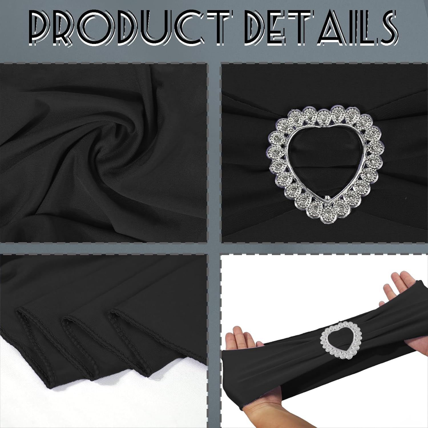 Skiennix Spandex Stretch Black Chair Sashes - Universal Elastic Covers with Buckle Slider for Events