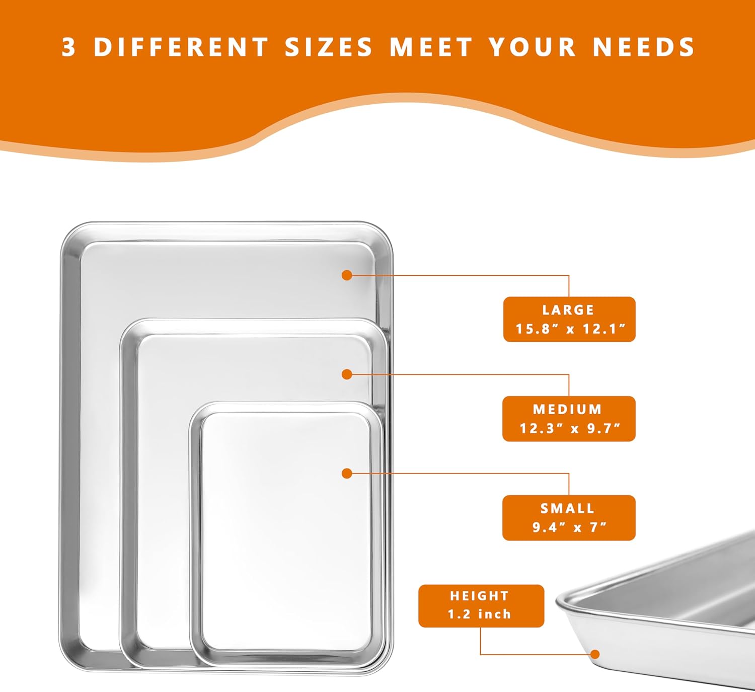 Stainless Steel Baking Sheets by [Brand Name] - Non-Stick, Warp-Resistant & Dishwasher Safe | 9/12/16 Inch