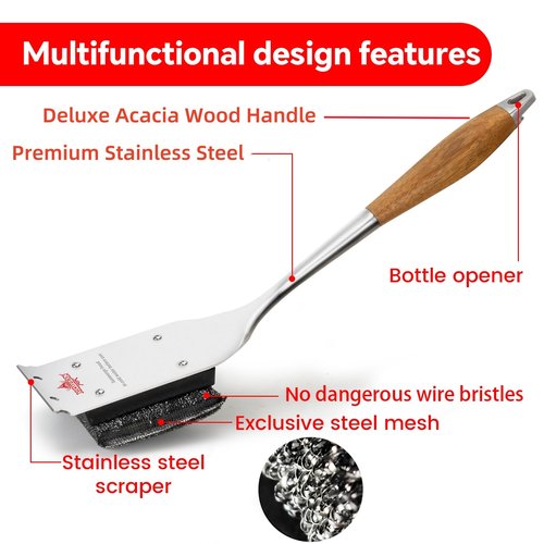 XUDKAKAIXIN Grill Brush Bristle Free,with 1 Replacement Head,Unique Steel Fibers Pad [Safe & Efficient] Perfect for Cast Iron/Stainless-Steel Grates-,Grill Cleaner for Outdoor Gril,Gifts for Men/Dad
