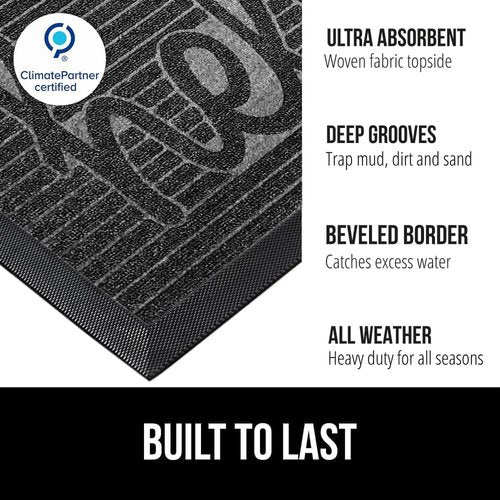 GORILLA GRIP Waterproof All-Season WeatherMAX Doormat - Natural Rubber, Stain Resistant, 29x17, Charcoal