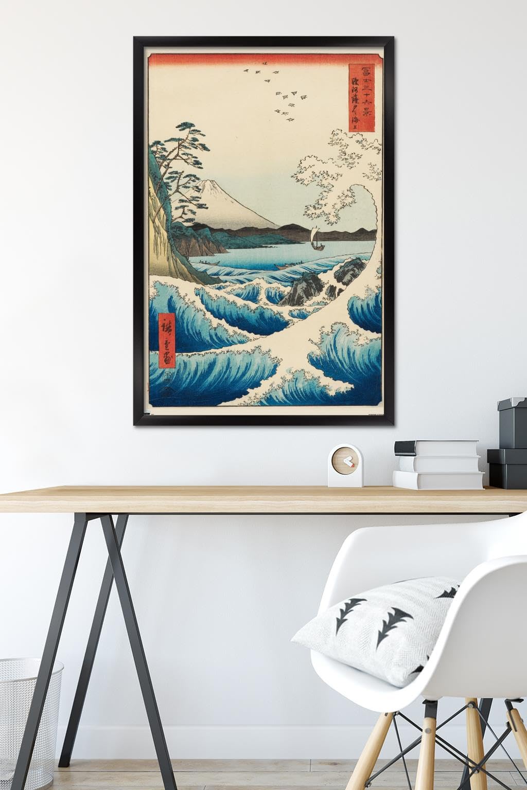 Trends International Hiroshige - The Sea at Satta Wall Poster, 22.375" x 34", Black Framed Version