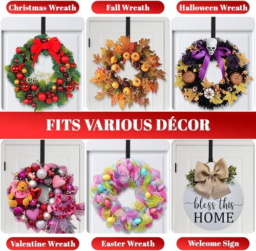 Metal Wreath Hanger - Adjustable Over-the-Door Hook | Heavy Duty, Holds Up to 20 lbs, 12-20”