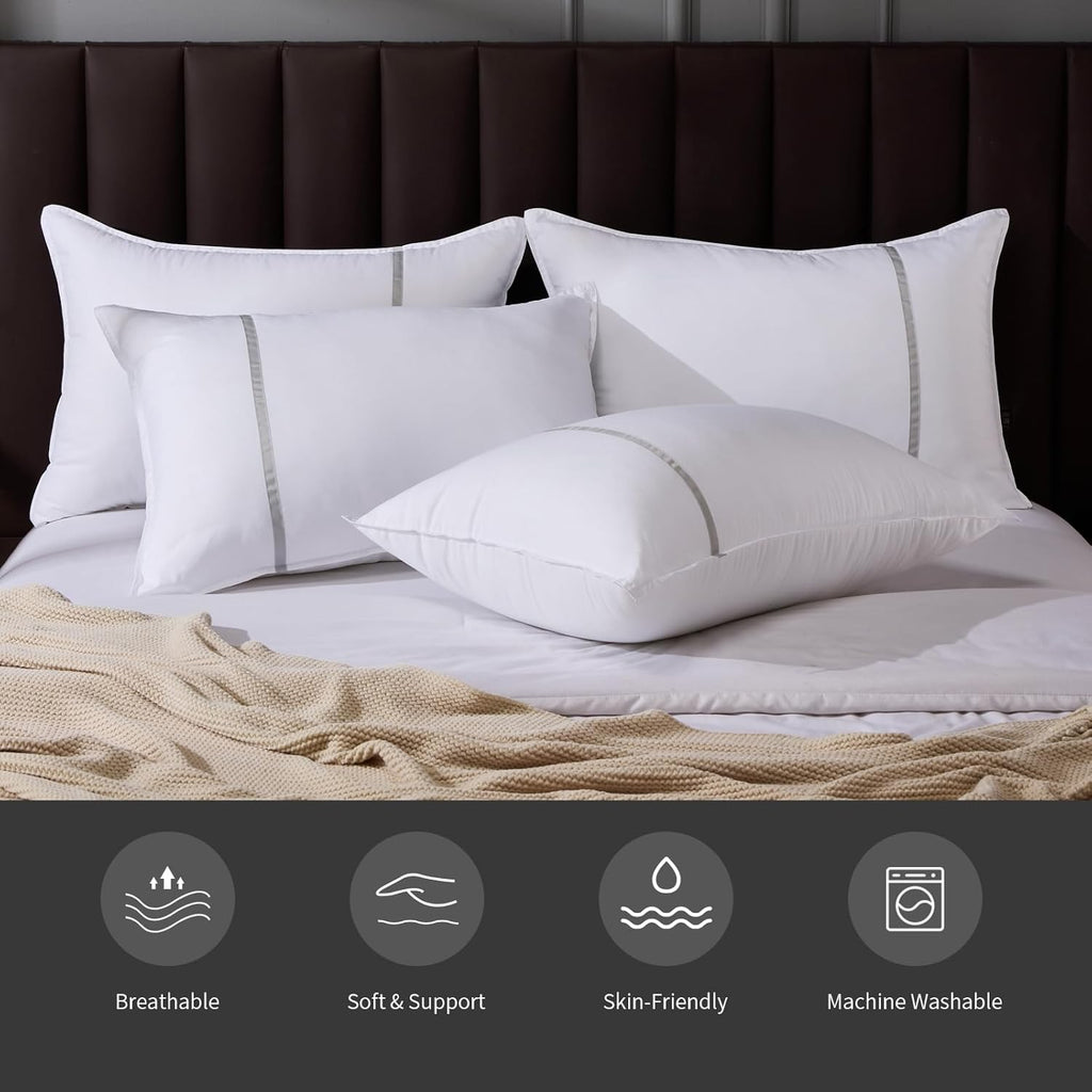 Regine Switzerland Queen Size Bed Pillows - Set of 4 Medium Firm Cooling Pillows for Side & Back Sleepers, 20 x 28 Inches