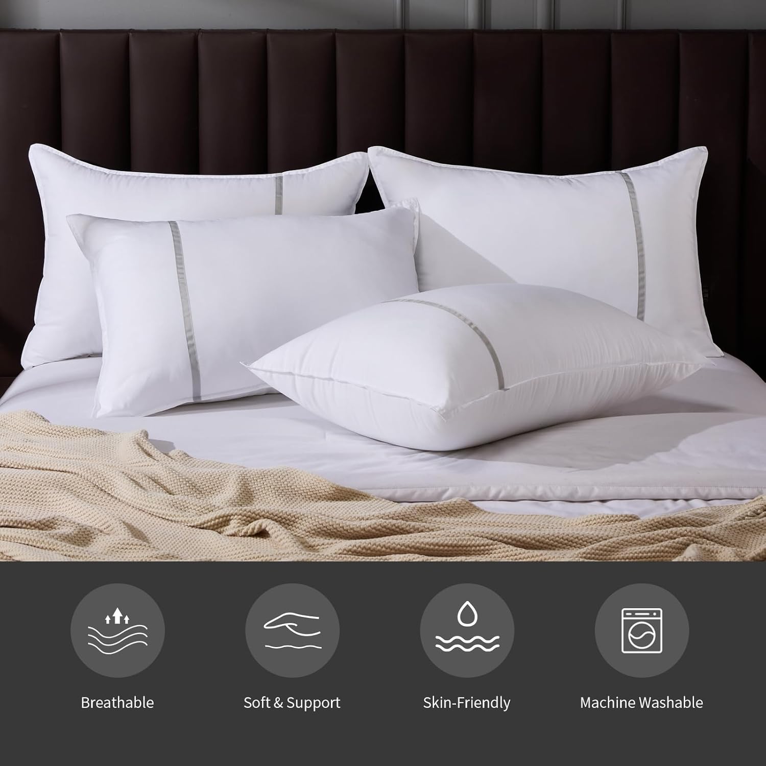 Regine Switzerland Queen Size Bed Pillows - Set of 4 Medium Firm Cooling Pillows for Side & Back Sleepers, 20 x 28 Inches
