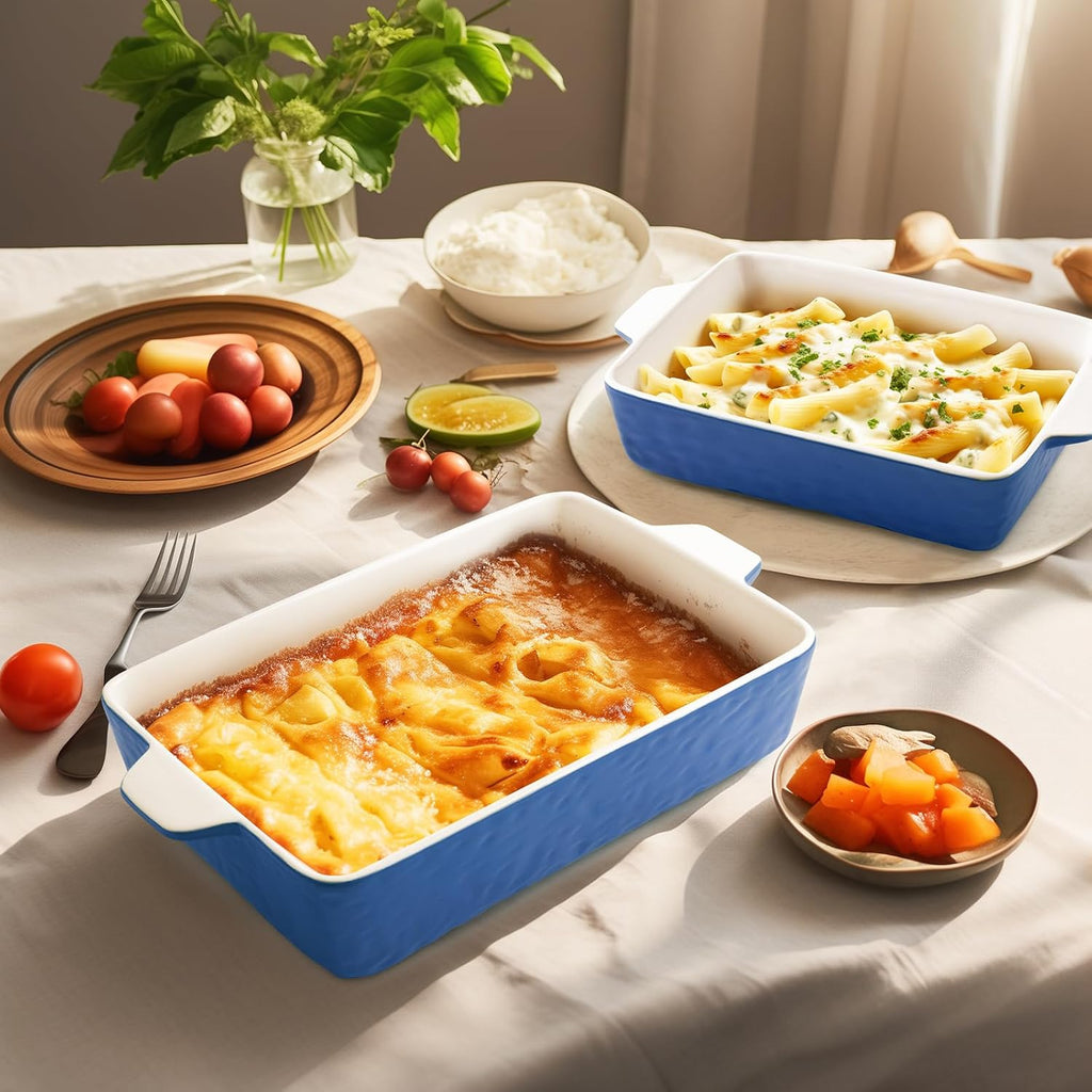 Regine Switzerland Casserole Dishes - Ceramic Baking Pan Set of 3 | Deep Lasagna Dish with Handles (11.6" x 7.8", Dark Blue)