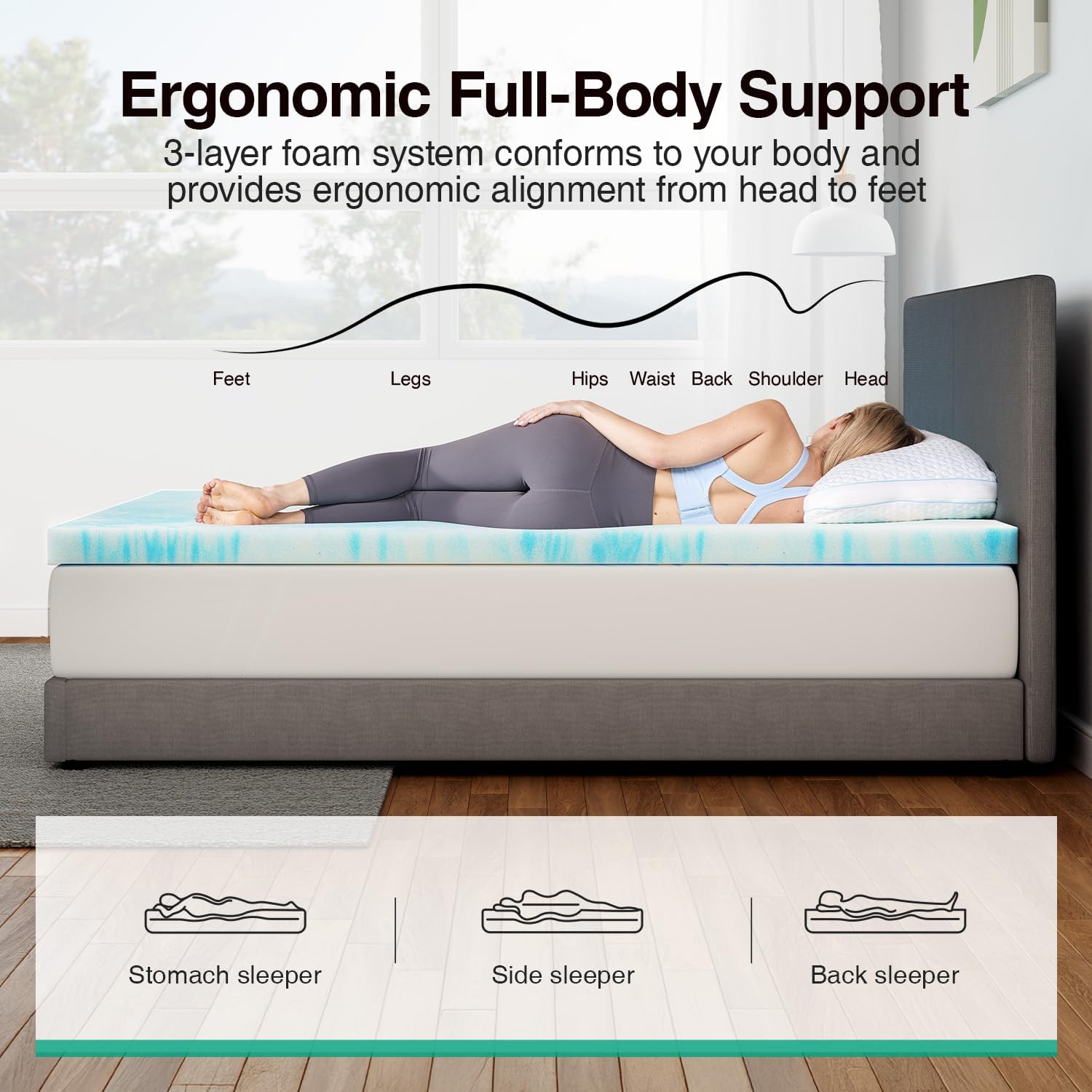 Novilla Memory Foam Mattress Topper - 3 Inch Cooling Gel Infused for Pressure Relief | Medium Comfort