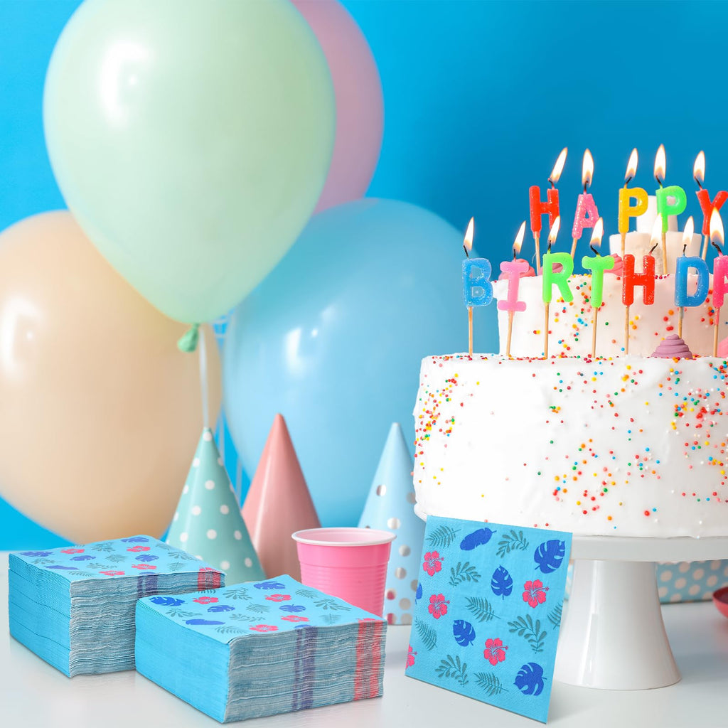 Eersida 120 Packs 3 Ply Cartoon Birthday Party Napkins Tropical Hawaii Party Decorations Aloha Luau Disposable Paper Napkins Table Decor Dinner Hand Towel for Summer Christmas Holiday(6.5 x 6.5 in)