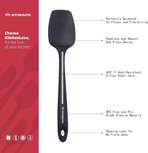 KITCHENLOVE Premium Silicone Spatula Set - 600°F Heat Resistant, Non-Stick, 5 Pieces - BPA Free (Black)