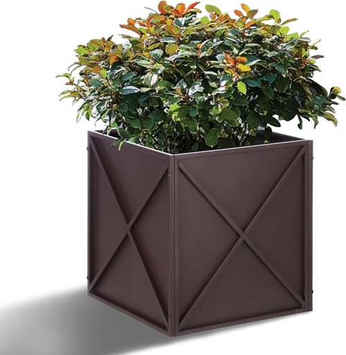 BAYN Metal Square Planter Box - Modern Heavy-Duty Design with Drainage Holes | Brown, 17”x17”x18”