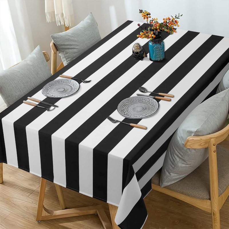 ASPMIZ Black and White Striped Tablecloth for Rectangle Tables, Geometric Stripe Waterproof Table Cloth for Kitchen Dining Room, Polyester Tablecloth Rectangle 60” x 104”
