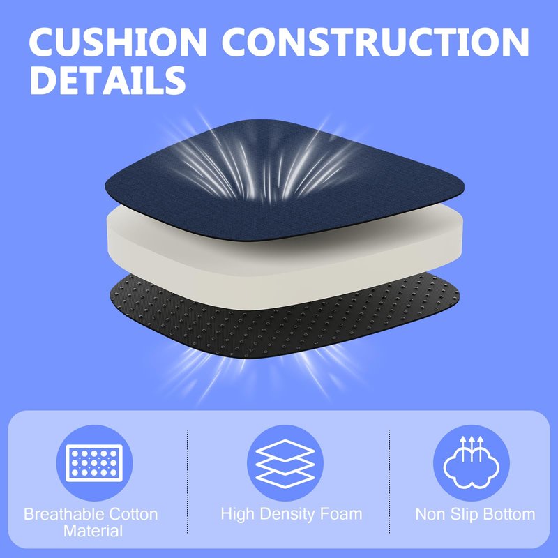 idee-home Chair Cushions for Dining Chairs, Kitchen Chair Pads Set of 6, U-Shaped Seat Cushions with Ties Non-Slip Bottom for Indoor Dining Room, Removable Cover, 17" x 16" x 2" Navy