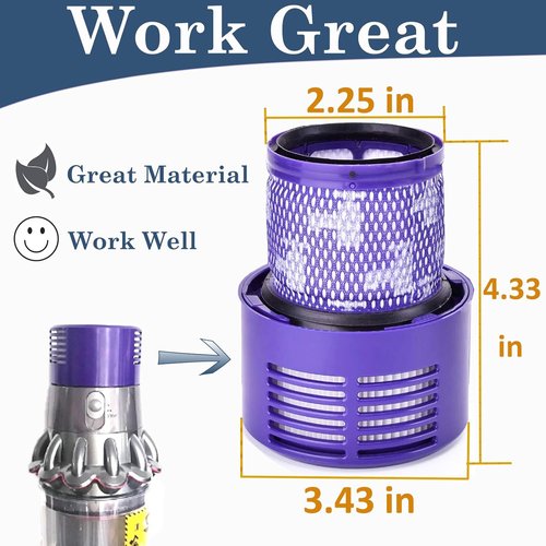 Dyson V10 Replacement Filters - High-Efficiency 3-Pack with Cleaning Brush for V10 Cyclone Series