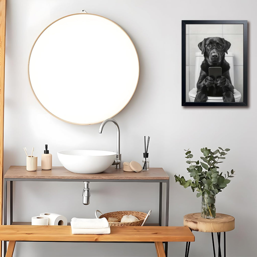 Regine Switzerland Funny Labrador Dog Canvas Print - Cute Bathroom Wall Art | 12x16 Inch Framed Decor
