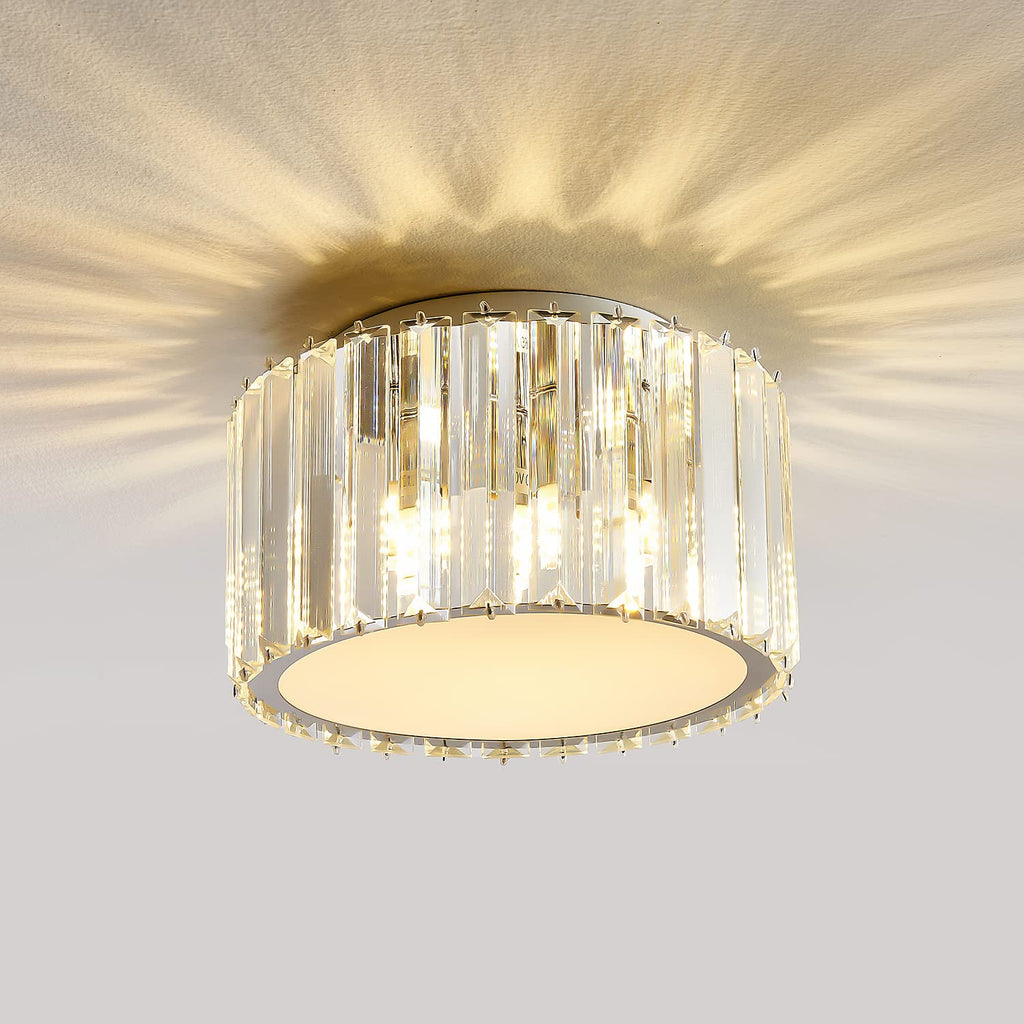 Modern Crystal Ceiling Light Fixture, BUXVRCS Mini Flush Mount Crystal Chandelier, H 5.89'' x W 8.66'' Small Crystal Ceiling Fixtures for Hallway Bedroom Bathroom G9 Socket