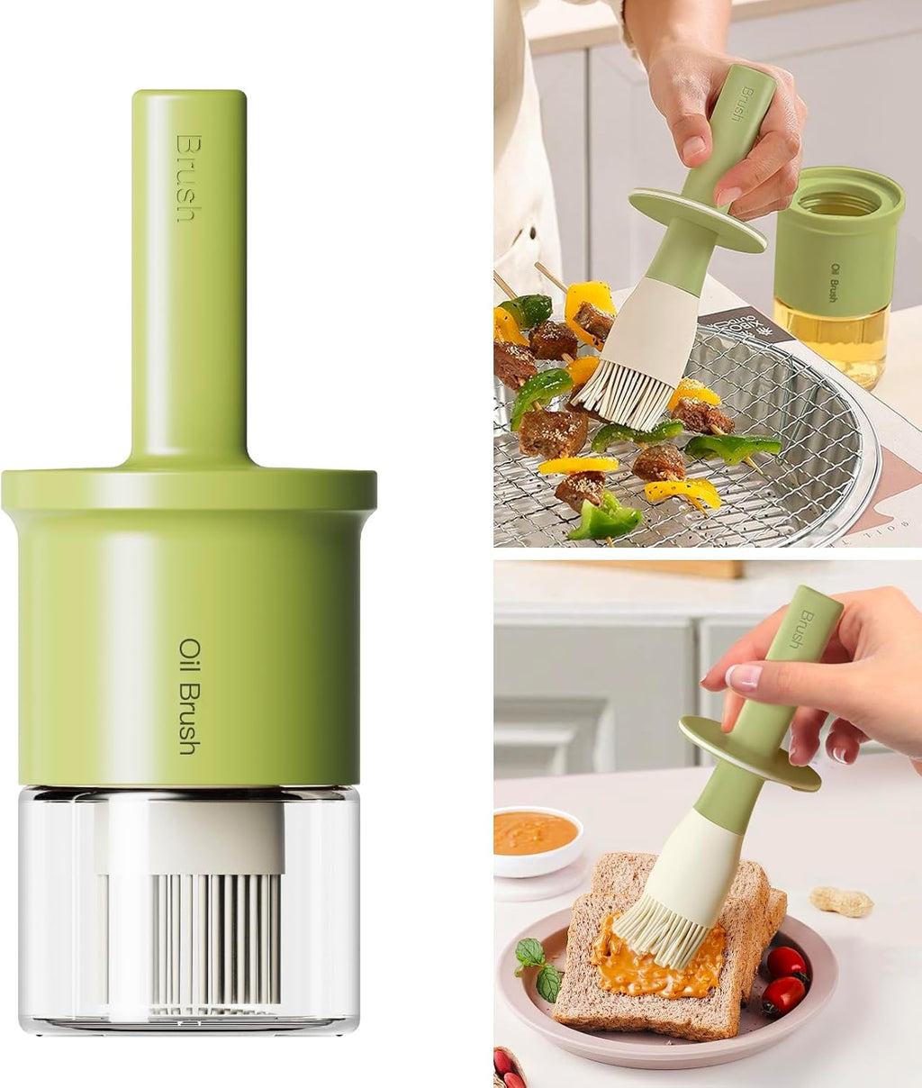 YARRAMATE Oil Dispenser 300ml | Glass Bottle with Heat-Resistant Silicone Basting Brush - Green
