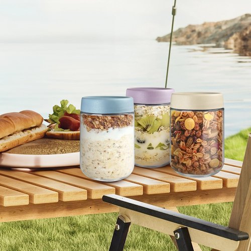 HIGLASTO Overnight Oats Containers, 16oz Glass Food Storage Containers with Lids, Meal Prep Mason Jars for Oatmeal, Chia Seed Pudding, Yogurt (Set of 4)