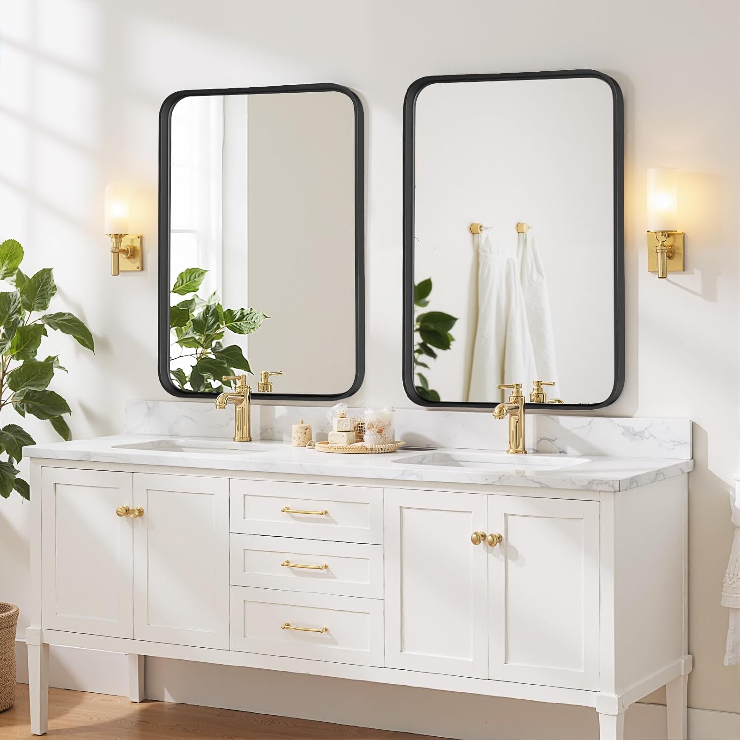 Regine Switzerland 36x24 Inch Black Metal Frame Bathroom Mirror - Modern Anti-Rust Design for Farmhouse & Entryway