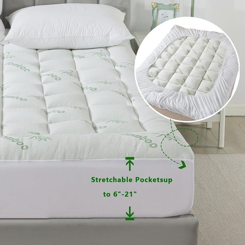 ANALIN® Bamboo Viscose Mattress Topper - Soft Pillow Top for King Size Mattresses | Breathable & Stretchable Design for Back Pain Relief