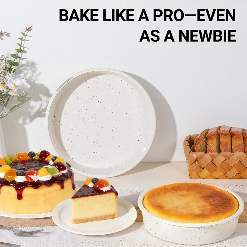 SJ 8 Inch Silicone Round Cake Pan with Metal Reinforced Frame Set of 3, Nonstick Silicone Cake Mold for Baking Suitable for Making Layers, Cheese & Chocolate Cakes