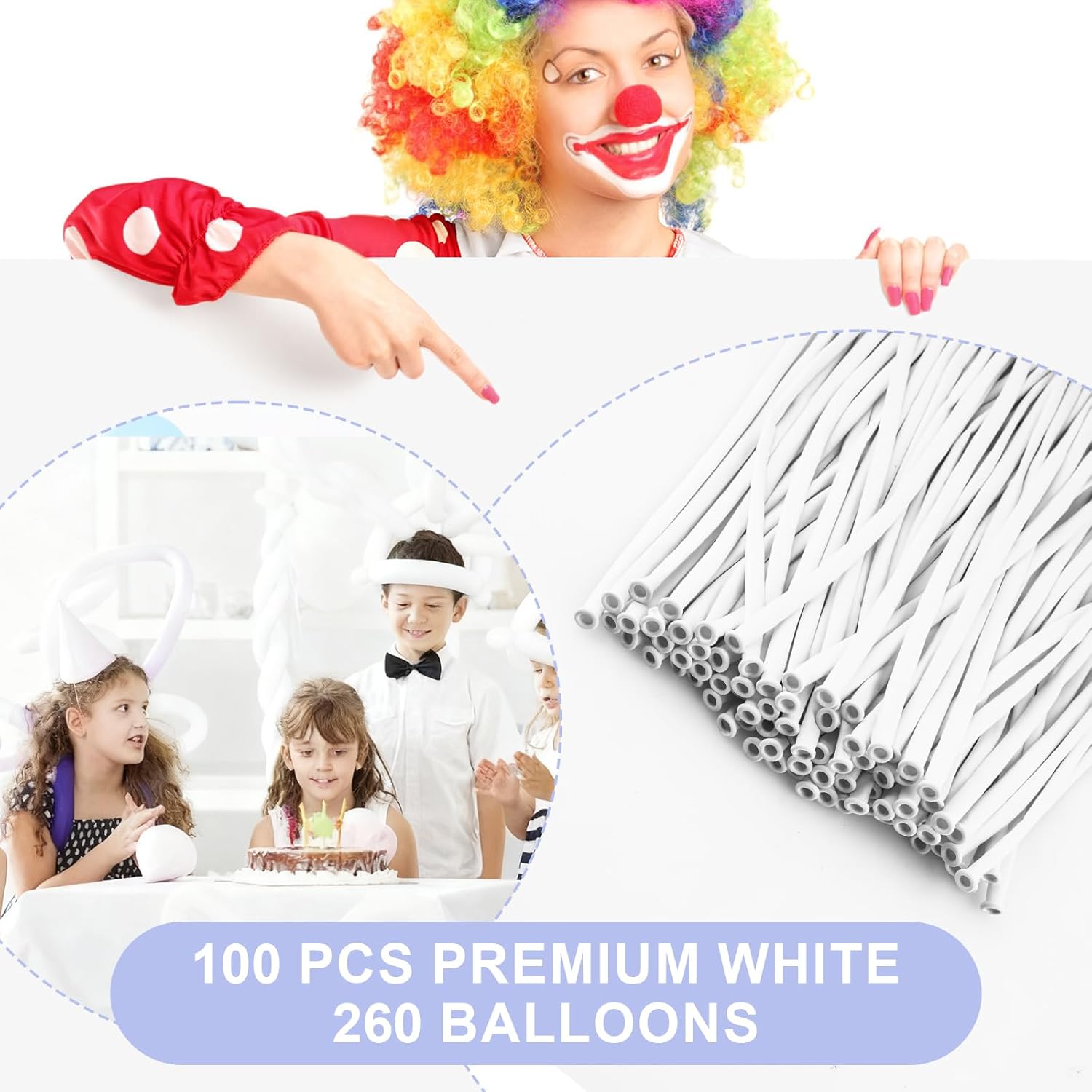 Skiennix 100 PCS White Balloons - Premium Long Skinny Latex for Twisting & Party Decor