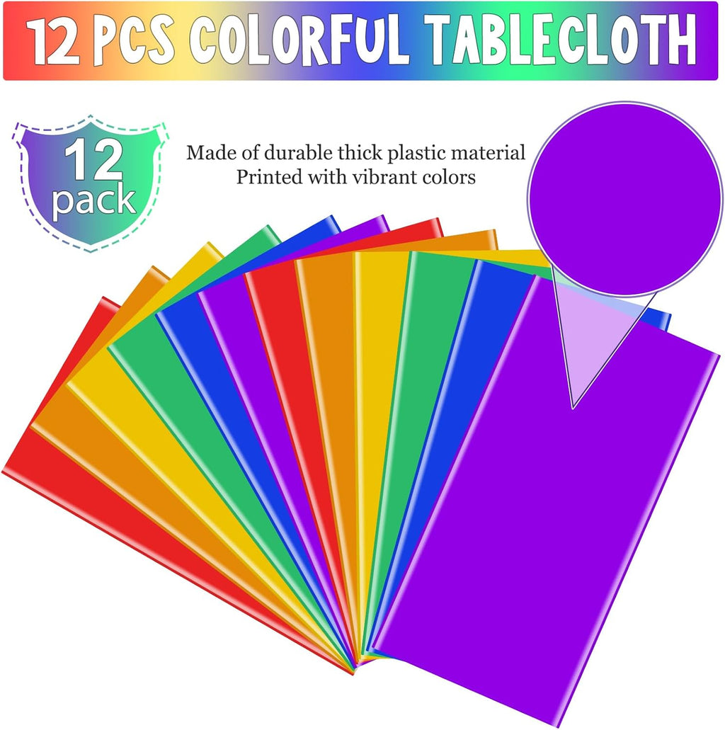 Rainbow Tablecloths by [Brand Name] - 12 Pack Disposable Plastic Covers for Parties | 54 x 108 Inch