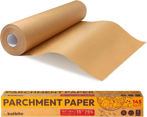 Katbite Parchment Paper Roll - 15in x 115ft Unbleached Non-Stick Baking Paper with Serrated Cutter