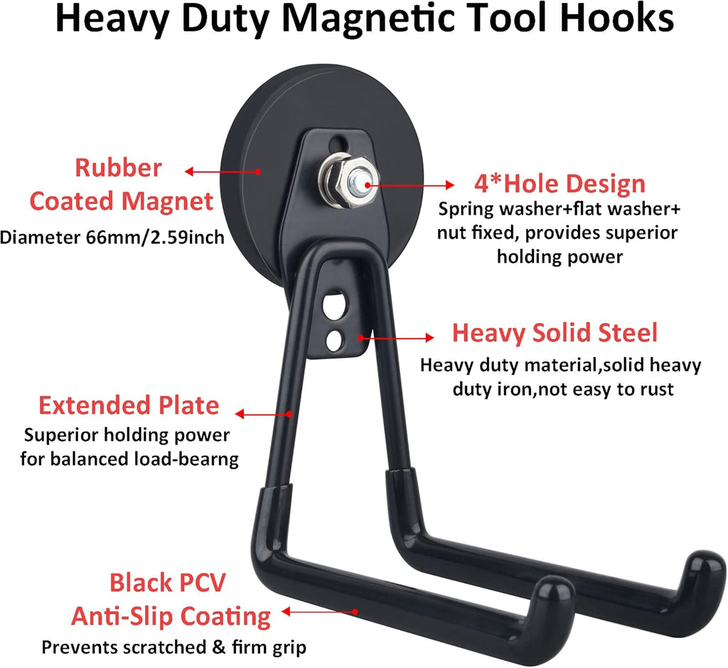 ULIBERMAGNET Heavy Duty Magnetic Hooks - Extra Large Tool Organizer for Workshop | 2 Pack (Black)
