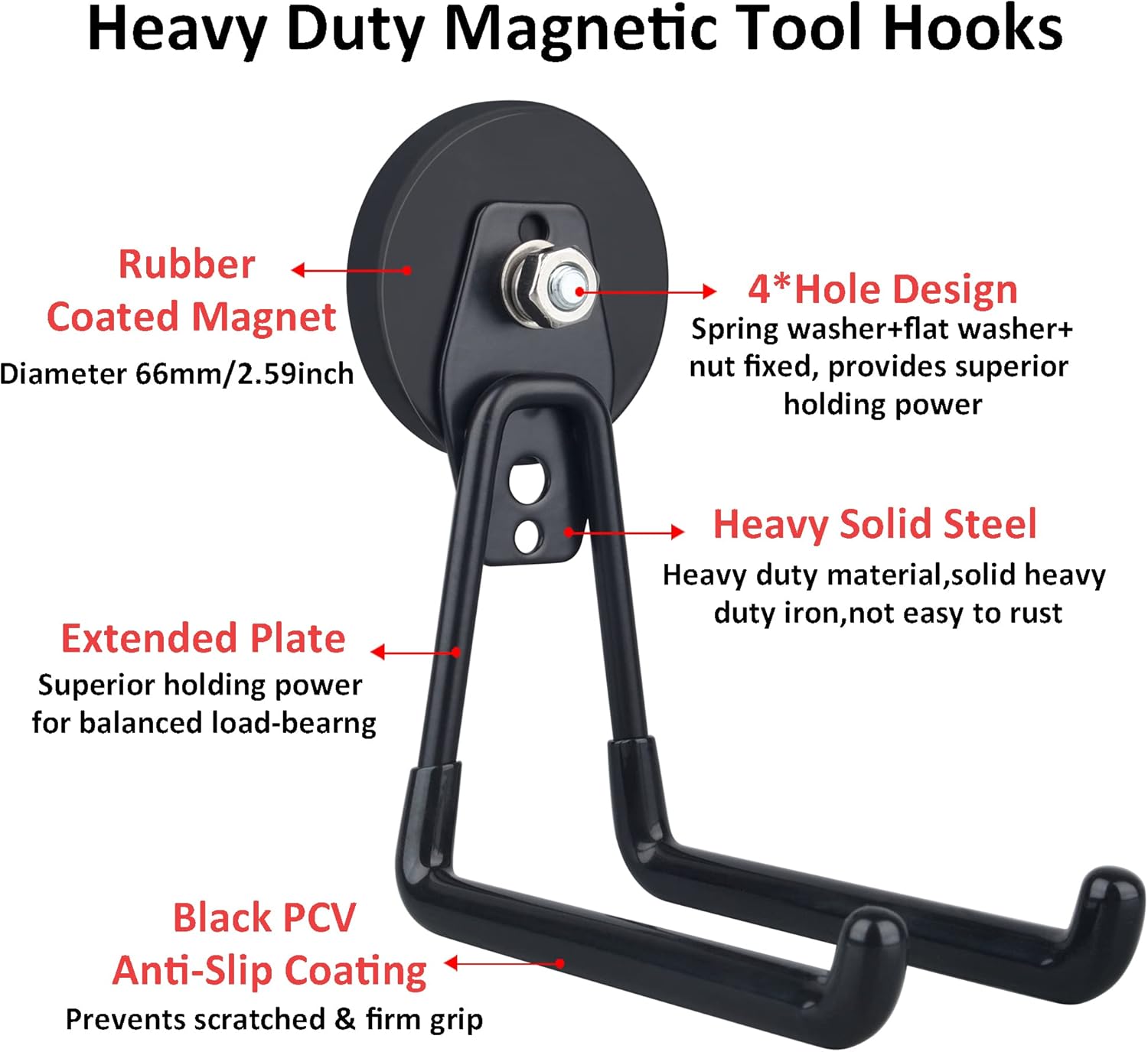 ULIBERMAGNET Heavy Duty Magnetic Hooks - Extra Large Tool Organizer for Workshop | 2 Pack (Black)