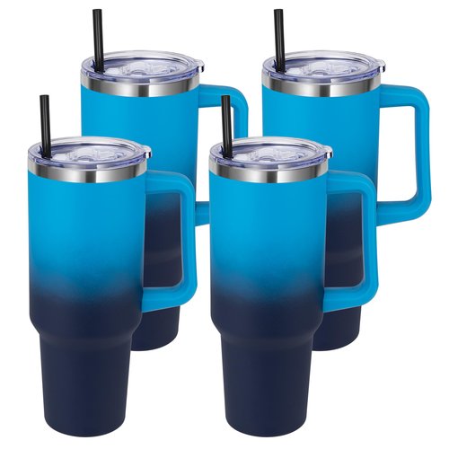DOMICARE 40 oz Tumbler with Handle and Straw, Stainless Steel Tumbler with Lid and Straw, Reusable Vacuum Insulated Cup, Travel Coffee Mug, Blue Gradient, 4Pack