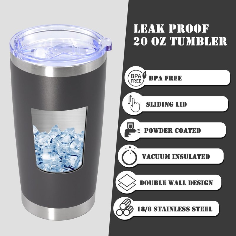 Eyasure 20 oz Tumbler with lid Double Wall Vacuum Insulated Tumblers Stainless Steel Coffee Mug Travel Coffee Tumbler Powder Coated Tumbler Cup Keep Hot&Cold - (Grey 6 Pack)