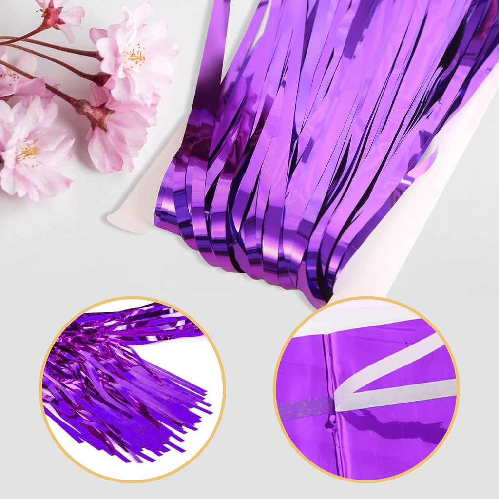 Skiennix Purple Backdrop Curtain - 10 Pack Metallic Tinsel Foil Fringe | 3.2ft x 8.2ft for Parties & Events