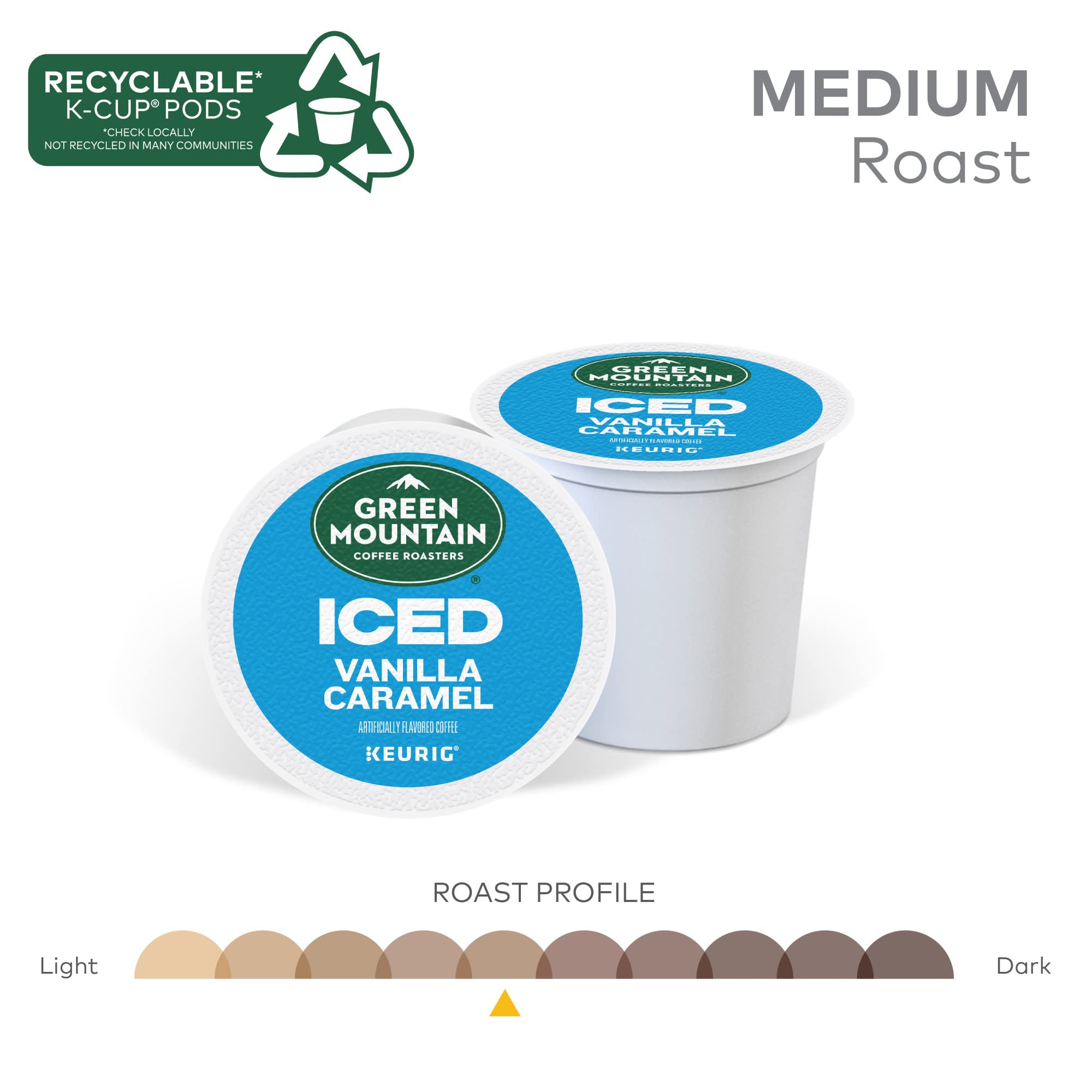 Green Mountain Coffee Roasters ICED Vanilla Caramel, Single Serve Keurig K-Cup Pods, Flavored Iced Coffee, 60 Count (6 Packs of 10)