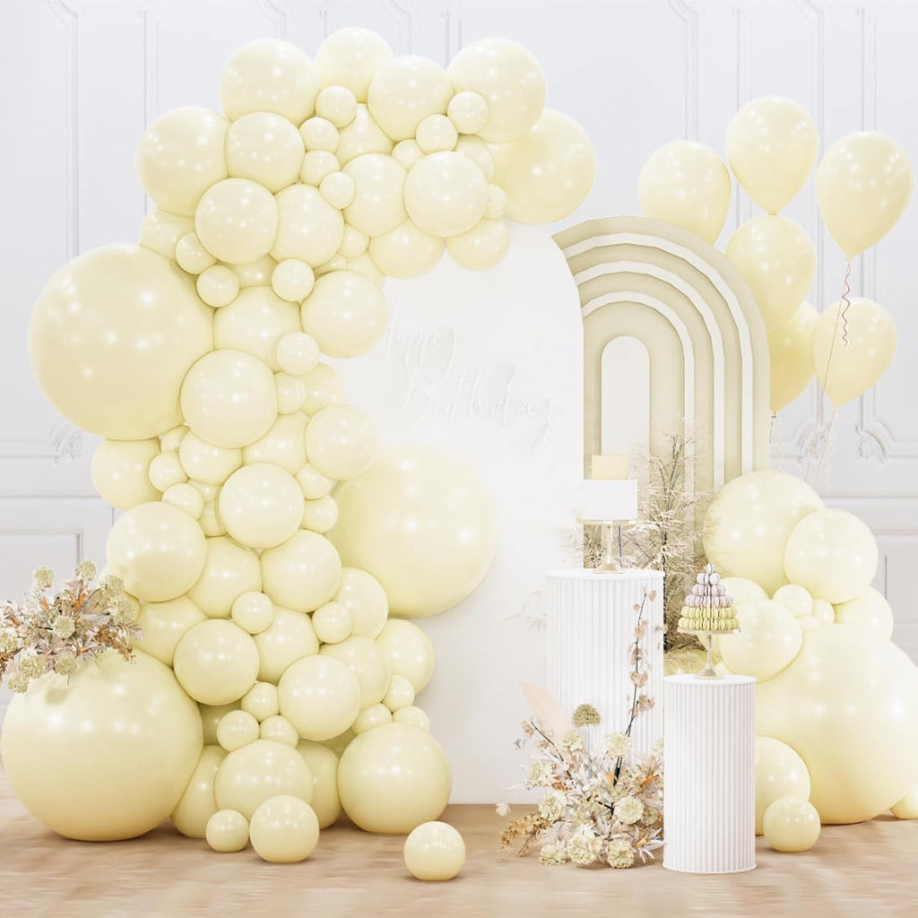 PartyWoo Pastel Yellow Balloons - 155-Piece Arch Kit with 18, 12, 10, & 5 Inch Balloons for Baby Showers & Birthdays