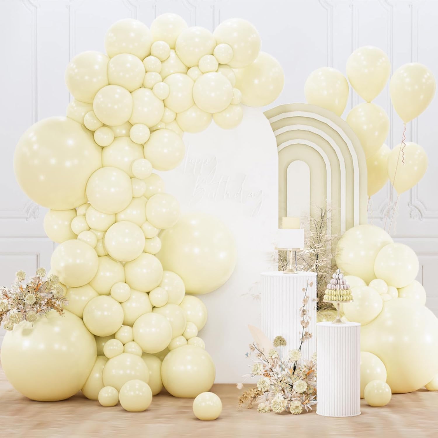 PartyWoo Pastel Yellow Balloons - 155-Piece Arch Kit with 18, 12, 10, & 5 Inch Balloons for Baby Showers & Birthdays